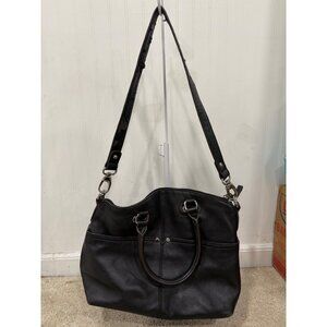 Tignanello Black Faux Leather Tote Bag W/ Adjustable Strap & Dual Handles